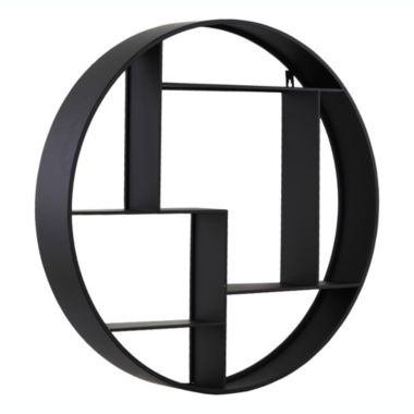 Urban Trends Collection Metal Round Wall Shelf with 7 Slots and 2 Keyhole Hangers Coated Finish Black. View a larger version of this product image.