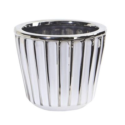 Nearly Natural Modern Decorative 4.75" Ceramic White Vase with Silver Burnishing