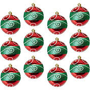 Juvale Glitter Christmas Tree Ball Ornaments (Red, Green, 2.9 Inches, 12 Pack)
