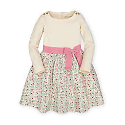 Hope & Henry Girls' Skater Dress with Waist Sash (Ivory Meadow Floral, 18-24 Months)