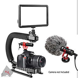 Vivitar LED Video Light Panel 3200k-6500k Color Temp with Advanced Acrylic Plate + Action Sports Grip with Iphone and Camera Holder + Boya BY-MM1 Cardioid Condenser Microphone with Camera Cold Shoe Mount