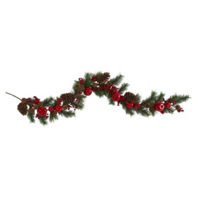 Nearly Natural 6' x 12" Apple, Berry and Pinecone Artificial Christmas Garland, Unlit