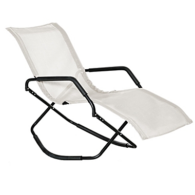 Outsunny Garden Rocking Sun Lounger Outdoor Zero-gravity Folding Reclining Rocker Lounge Chair for Sunbathing, Cream White. View a larger version of this product image.