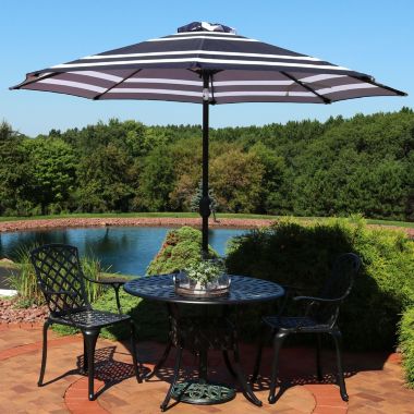 Sunnydaze Outdoor Aluminum Pool Patio Umbrella with Push Button Tilt and Crank - 9' - Navy Blue Stripe. View a larger version of this product image.