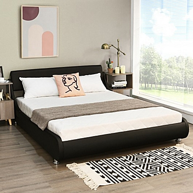 Costway-CA Full Size Faux Leather Upholstered Platform Bed Adjustable Headboard-Black. View a larger version of this product image.