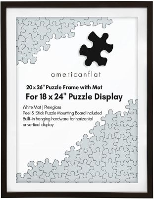 Americanflat 20x26 Puzzle Frame with Mat for 18x24 Puzzle Display - Peel and Stick Board Included - Composite Wood Puzzle Poster Frame with Plexiglass