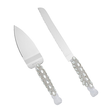 Juvale Wedding Cake Knife and Server, Stainless Steel Cutting Set with Diamonds, Crystals, Ribbon. View a larger version of this product image.