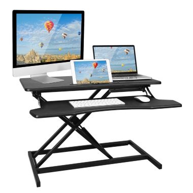 Stock Preferred Height Adjustable Standing Workstation Desk in Black. View a larger version of this product image.