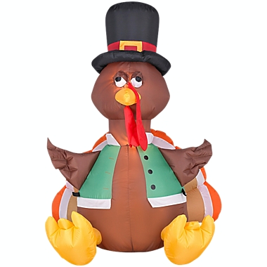 Gemmy Airblown Outdoor Happy Turkey, 4 ft Tall, brown. View a larger version of this product image.