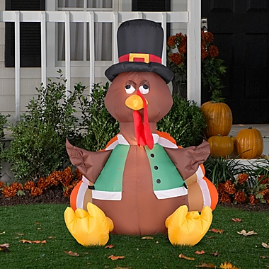 Gemmy Airblown Outdoor Happy Turkey, 4 ft Tall, brown. View a larger version of this product image.