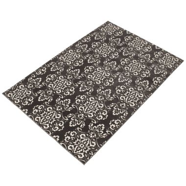 Chaudhary Living 5.25' x 7.5' Gray and White Damask Rectangular Area Throw Rug. View a larger version of this product image.