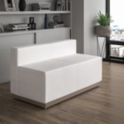 Emma + Oliver White LeatherSoft Loveseat with Brushed Stainless Steel Base