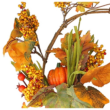 Northlight Fall Leaves, Berries and Pumpkins Artificial Thanksgiving Cornucopia Wreath - 18-Inch, Unlit. View a larger version of this product image.