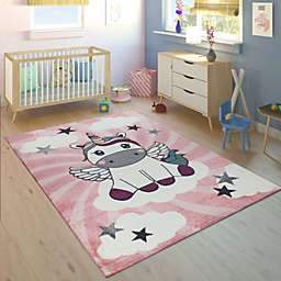 Paco Home Kids Play Rug for Girls Baby Unicorn in pink white Pastel Colors