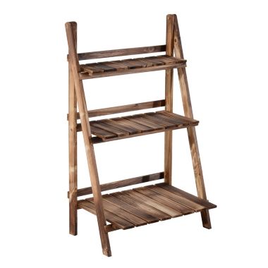 Outsunny 23.75" x 14.25" x 36.75" 3-Level Rustic Wooden Folding Plant Stand with Slat Bottom & Elevated Vertical Design. View a larger version of this product image.