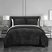 Chic Home Ryland Comforter Set Ribbed Textured Microplush Sherpa Bedding - Pillow Shams Included - 3-Piece - King 102x90", Black