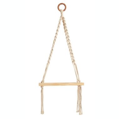 Nearly Natural 12" x 22" Hand Woven Macrame Wall Hanging with Wooden Shelf. View a larger version of this product image.