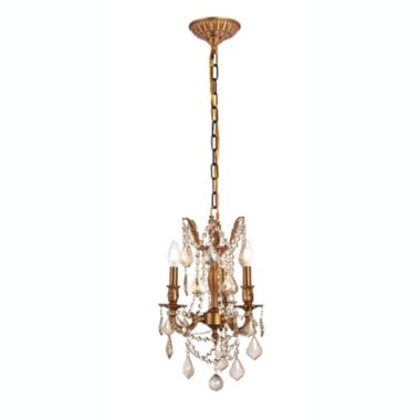 Elegant Lighting Rosalia 3 light French Gold Pendant Golden Teak (Smoky) Royal Cut Crystal. View a larger version of this product image.