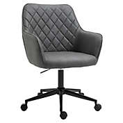 Vinsetto Mid Back Modern Home Office Chair Swivel Computer Desk Chair with Adjustable Height, Microfiber Cloth, Diamond Line Design, and Padded Armrests, Dark Grey