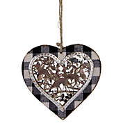 Northlight 4.25" Black and White Buffalo Plaid Heart with Reindeer Christmas Ornament