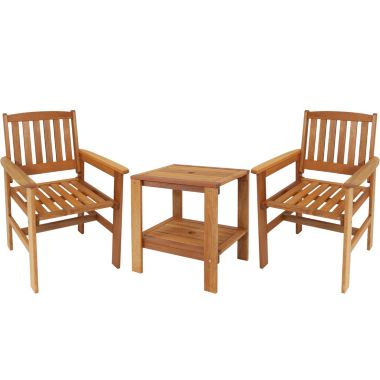 Sunnydaze Outdoor Meranti Wood with Teak Oil Finish Patio Table and Chairs Conversation Set - Brown - 3pc. View a larger version of this product image.
