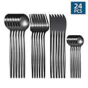 Department Store 24pcs/Set Stainless Steel Cutlery; Portuguese Cutlery Spoon; Western Cutlery Set (Black)