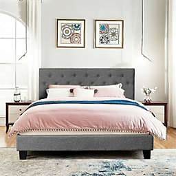 Costway Queen Size Upholstered Panel Bed With Linen Panel