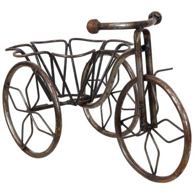 Sunnydaze Indoor/Outdoor Rustic Metal Tricycle Standing Planter Basket for Front Yard, Porch, Garden, or in the Home - 12" - Brown. View a larger version of this product image.