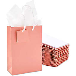 Sparkle and Bash Pink Gift Bags with Handles, Tags, Tissue Paper for Birthday Party (8 x 5.5 In, 20 Pack)