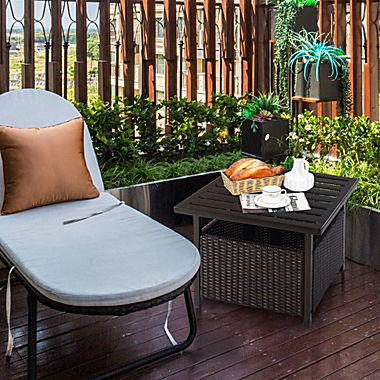 Costway-CA Outdoor Patio Rattan Wicker Steel Side Deck Table. View a larger version of this product image.