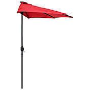 Sunnydaze Solar Outdoor Half Patio Umbrella with LED Lights and Crank - 9&#39; - Red