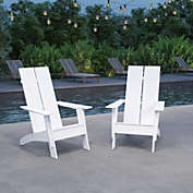 Merrick Lane Set of 2 Piedmont Modern All-Weather Poly Resin Wood Adirondack Chairs in White
