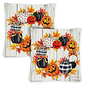Toland Home Garden Set of 2 Halloween Jack-O-Lantern Wreath Outdoor Patio Throw Pillow Covers 18"