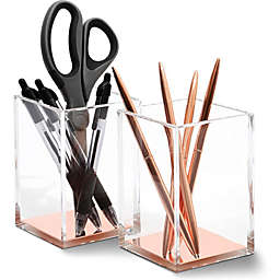 Juvale Clear Acrylic Pencil Holder for Desk and Office Organization (Rose Gold, 2-Pack)