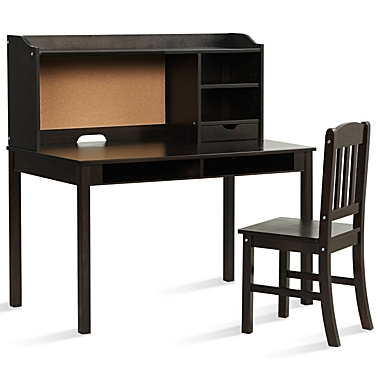 Slickblue Kids Desk and Chair Set Study Writing Desk with Hutch and Bookshelves-Brown. View a larger version of this product image.