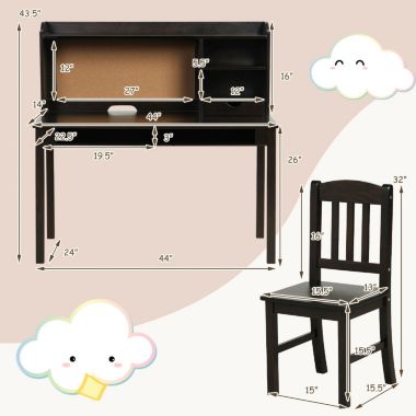 Slickblue Kids Desk and Chair Set Study Writing Desk with Hutch and Bookshelves-Brown. View a larger version of this product image.