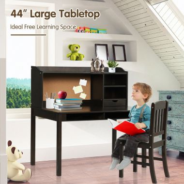 Slickblue Kids Desk and Chair Set Study Writing Desk with Hutch and Bookshelves-Brown. View a larger version of this product image.