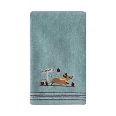 SKL Home Saturday Knight Ltd Dog With Apples Cotton Velour With Multicolor Stripes Hand Towel - 2-Pieces - 16x25", Aqua. View a larger version of this product image.
