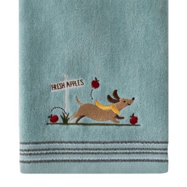 SKL Home Saturday Knight Ltd Dog With Apples Cotton Velour With Multicolor Stripes Hand Towel - 2-Pieces - 16x25", Aqua. View a larger version of this product image.