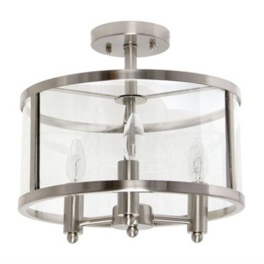 Lalia Home 3-Light 13" Industrial Farmhouse Glass And Metallic Accented Semi-Flushmount, Brushed Nickel. View a larger version of this product image.