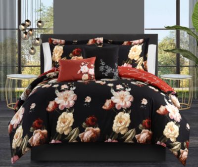 New 8 Piece Black Floral Full Size Comforter Set Bedding Bedspread Sheets Sham 