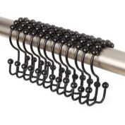 2LB Depot Double Shower Curtain Hooks Rings (Matte Black Decorative Finish) Premium Rust Resistant Stainless Steel Metal Hook, Roller Balls Glide on Shower Rods, Set of 12
