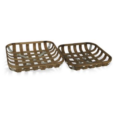 Cheungs Decorative S/2 Square Woven Tobacco Basket With Metal Accent. View a larger version of this product image.