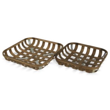 Cheungs Decorative S/2 Square Woven Tobacco Basket With Metal Accent. View a larger version of this product image.