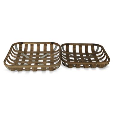 Cheungs Decorative S/2 Square Woven Tobacco Basket With Metal Accent. View a larger version of this product image.