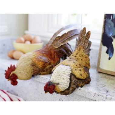 Melrose Decorative Hen/Rooster Shelf Sitter (Set Of 2) 11"L, 16"L Polyresin/Metal. View a larger version of this product image.