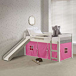 Donco Twin Panel Low Loft Bed With Slide In Two-Tone Grey/White Finish & Pink Tent Kit - Grey/White