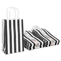 Sparkle and Bash Black Striped Party Favor Paper Gift Bags with Handles for Birthday (50 Pack)