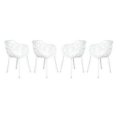 LeisureMod Modern Devon Aluminum Armchair, Set of 4 - White. View a larger version of this product image.