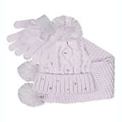 Fab Big Girl&#39;s 3 Pc Sparkly Knit Hat Scarf & Gloves Set Purple Size Regular